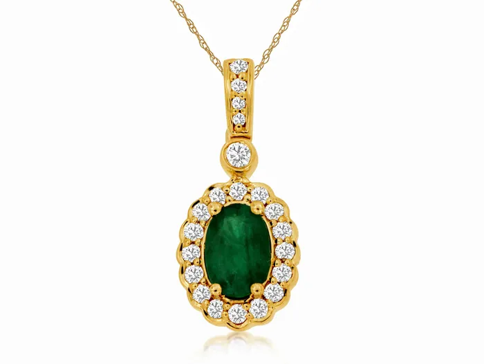 Necklaces 14KY 70 CT EMERALD AND DIAMOND PENDANT 25 CTTW ROYAL JEWELRY MFG INC Necklaces 14KY 70 CT EMERALD AND DIAMOND PENDANT 25 CTTW ROYAL JEWELRY MFG INC