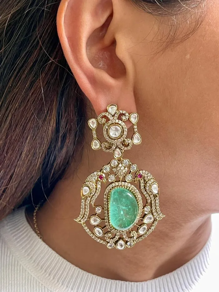 Necklaces Jade Forest Green Diamond Polki Statement Parrot Pendant Necklace Set Necklace Earrings PRERTO ECOMMERCE PRIVATE LIMITED