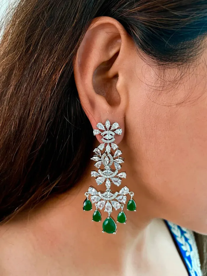 Necklaces Maharani 3 Layer Emerald Drop Set Galle 3 Layer Emerald Diamond Pearl Necklace Set PRERTO ECOMMERCE PRIVATE LIMITED