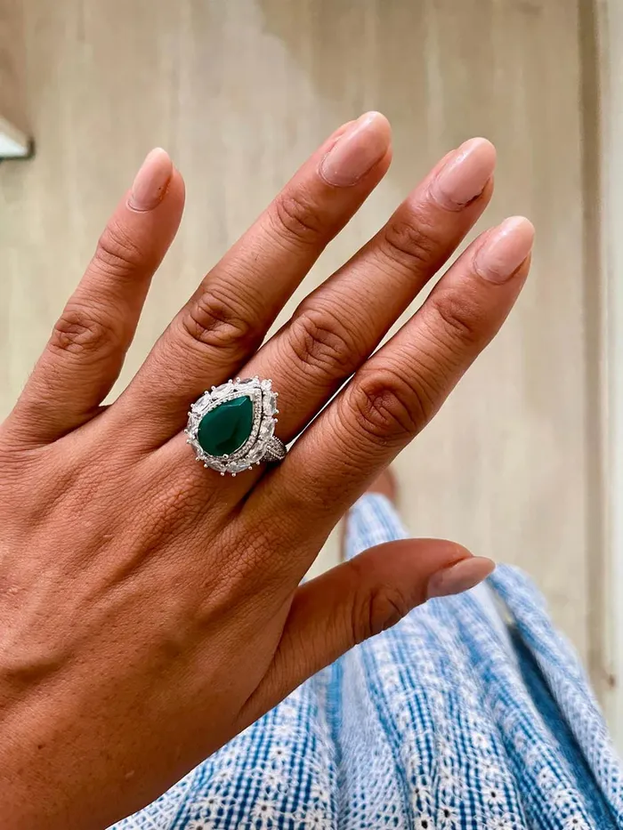 Necklaces Maharani 3 Layer Emerald Drop Set Galle 3 Layer Emerald Diamond Pearl Necklace Set PRERTO ECOMMERCE PRIVATE LIMITED
