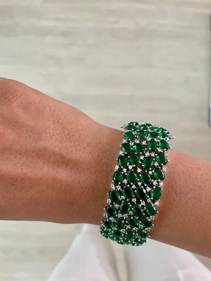 Necklaces Maharani 3 Layer Emerald Drop Set Galle 3 Layer Emerald Diamond Pearl Necklace Set PRERTO ECOMMERCE PRIVATE LIMITED