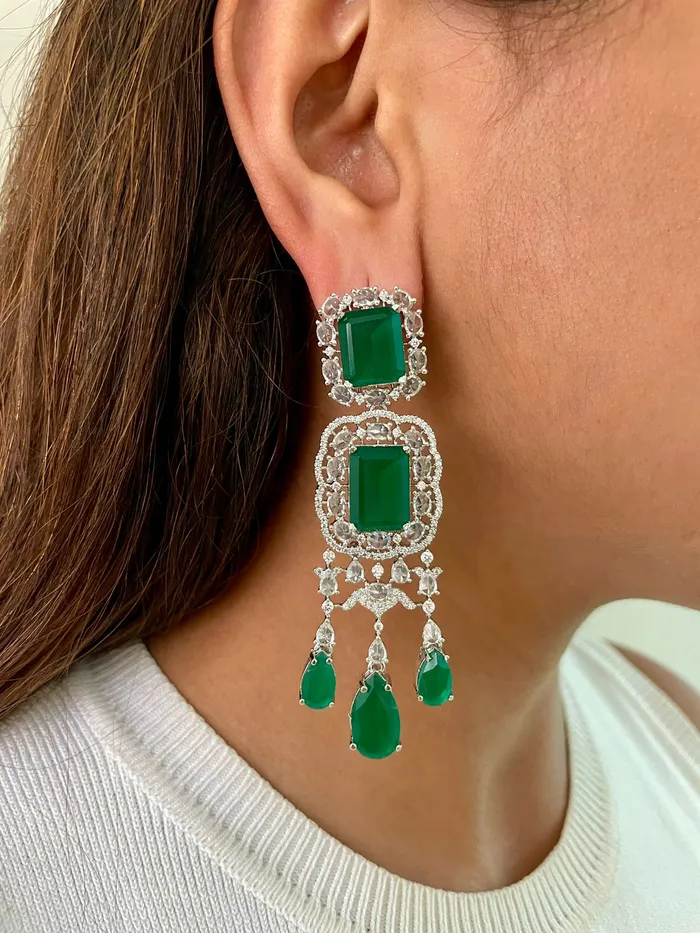 Necklaces PRERTO ECOMMERCE PRIVATE LIMITED Dream Catcher Emerald Dimonte Necklace Set Earrings Necklace