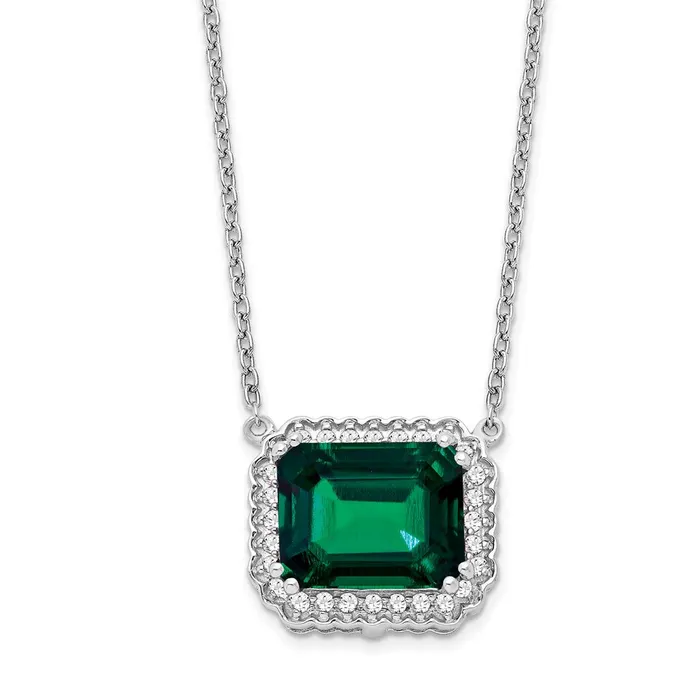 Necklaces WB Choice Jewelry 14k White Gold Octagon Created Emerald and Diamond 18in NecklaceWBCPM7227EM017WA Necklaces WB Choice Jewelry 14k White Gold Octagon Created Emerald and Diamond 18in NecklaceWBCPM7227EM017WA