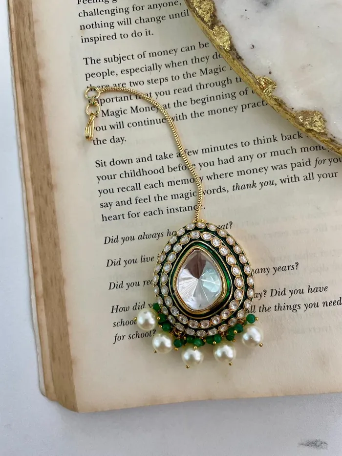 Necklaces Yana Kundan Pearl Drops Emerald Necklace set Necklace Earrings Mang Tika PRERTO ECOMMERCE PRIVATE LIMITED