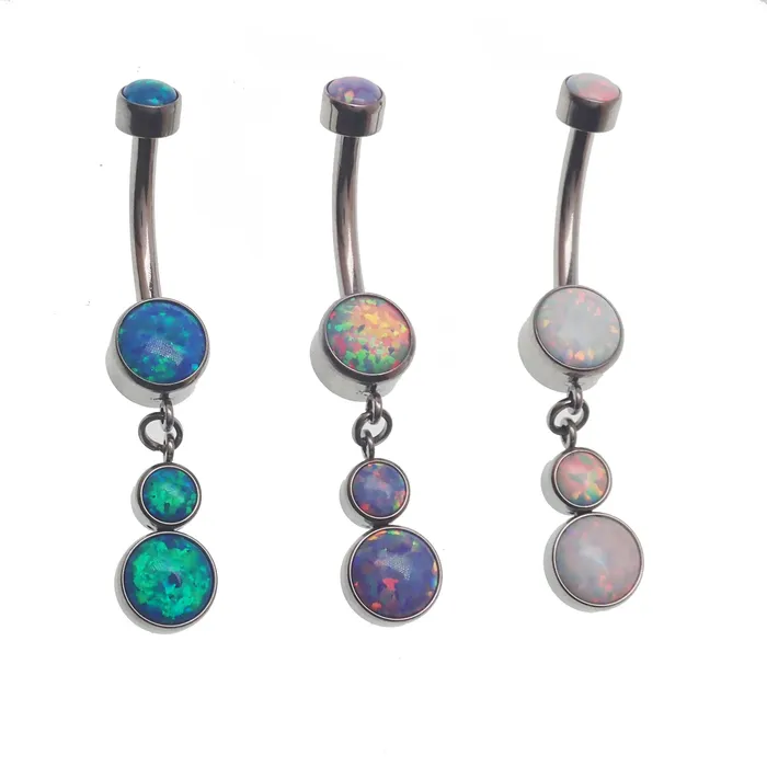 Opal Dangle Belly Ring 14g Body Clickers Rings