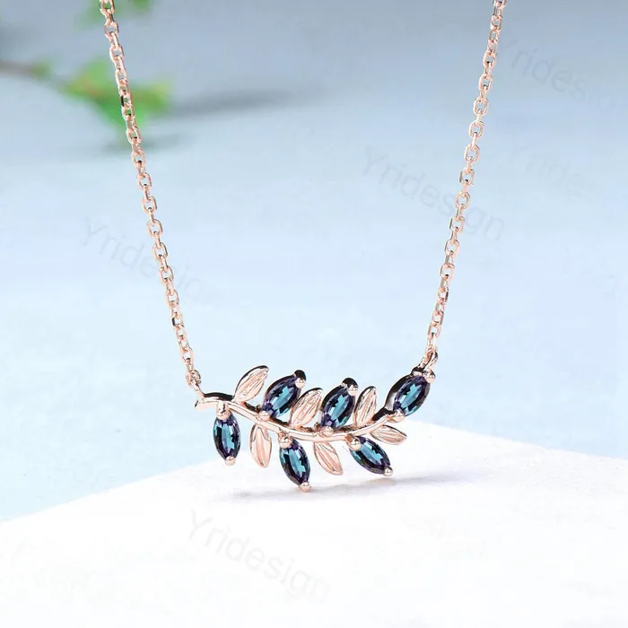 PENFINE Necklaces Nature Inspired Alexandrite Necklace Unique Marquise Color Change Leaves Pendant Necklace Branch Guard Pendant Dainty Anniversary gift women PENFINE Necklaces Nature Inspired Alexandrite Necklace Unique Marquise Color Change Leaves Pendant Necklace Branch Guard Pendant Dainty Anniversary gift women