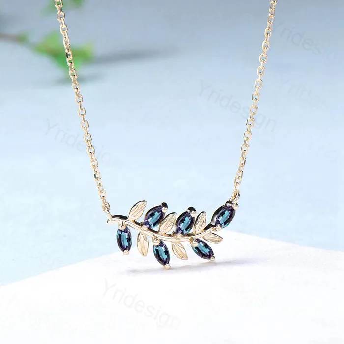 PENFINE Necklaces Nature Inspired Alexandrite Necklace Unique Marquise Color Change Leaves Pendant Necklace Branch Guard Pendant Dainty Anniversary gift women PENFINE Necklaces Nature Inspired Alexandrite Necklace Unique Marquise Color Change Leaves Pendant Necklace Branch Guard Pendant Dainty Anniversary gift women