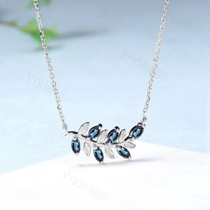 PENFINE Necklaces Nature Inspired Alexandrite Necklace Unique Marquise Color Change Leaves Pendant Necklace Branch Guard Pendant Dainty Anniversary gift women PENFINE Necklaces Nature Inspired Alexandrite Necklace Unique Marquise Color Change Leaves Pendant Necklace Branch Guard Pendant Dainty Anniversary gift women