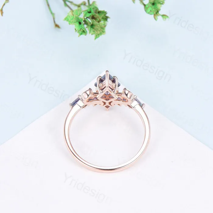 PENFINE Rings Unique Kite Cut Alexandrite Engagement Ring Art Deco Air Fly Color change Alexandrite Alternative Rose Gold Wedding Ring For Women PENFINE Rings Unique Kite Cut Alexandrite Engagement Ring Art Deco Air Fly Color change Alexandrite Alternative Rose Gold Wedding Ring For Women