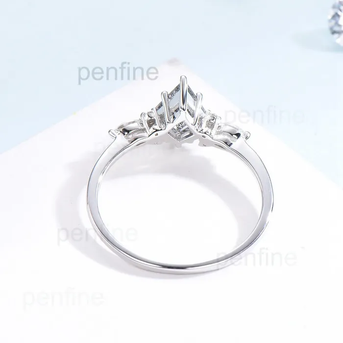 PENFINE Rings Vintage Black Rutilated Quartz Cluster Engagement Ring Kite Cut