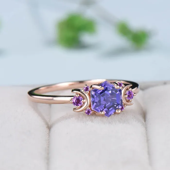 PENFINE Rings Vintage Purple Sapphire Engagement Ring Unique Hexagon Amethyst Moon Wedding Ring Women February Birthstone Gift Purple Crystal Promise Ring PENFINE Rings Vintage Purple Sapphire Engagement Ring Unique Hexagon Amethyst Moon Wedding Ring Women February Birthstone Gift Purple Crystal Promise Ring