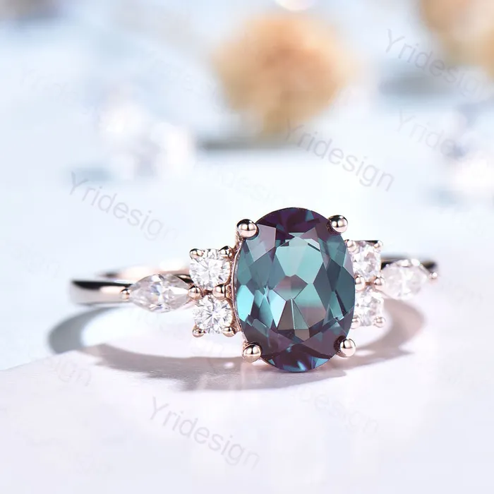 PENFINE Vintage Alexandrite Engagement Ring Rose Gold Cluster Alexandrite Wedding Ring Anniversary Rings For Her Bridal Promise Anniversary Gift Rings PENFINE Vintage Alexandrite Engagement Ring Rose Gold Cluster Alexandrite Wedding Ring Anniversary Rings For Her Bridal Promise Anniversary Gift Rings