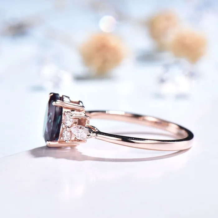 PENFINE Vintage Alexandrite Engagement Ring Rose Gold Cluster Alexandrite Wedding Ring Anniversary Rings For Her Bridal Promise Anniversary Gift Rings PENFINE Vintage Alexandrite Engagement Ring Rose Gold Cluster Alexandrite Wedding Ring Anniversary Rings For Her Bridal Promise Anniversary Gift Rings
