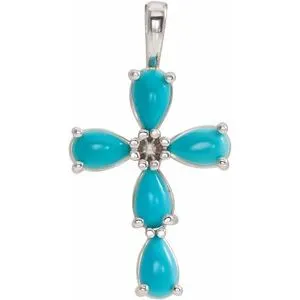 Platinum Cabochon Turquoise Cross PendantR42378613PSTWBC WB Choice Jewelry Necklaces Platinum Cabochon Turquoise Cross PendantR42378613PSTWBC WB Choice Jewelry Necklaces