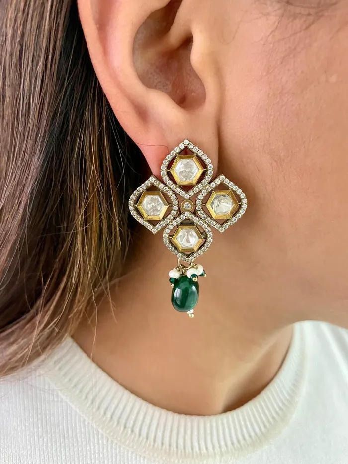 PRERTO ECOMMERCE PRIVATE LIMITED Earrings Nalin Kundan Emerald Drops Cut Choker Necklace Earrings