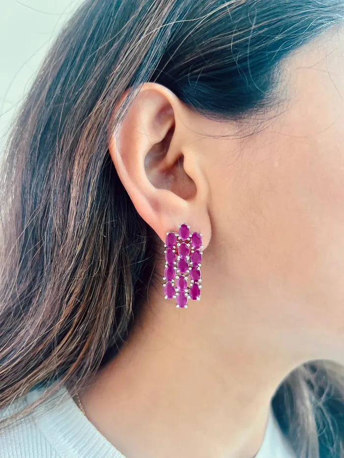 PRERTO ECOMMERCE PRIVATE LIMITED Maharani Magenta Kate Baguette Magenta Diamonte Choker Set Earrings Necklace Earrings