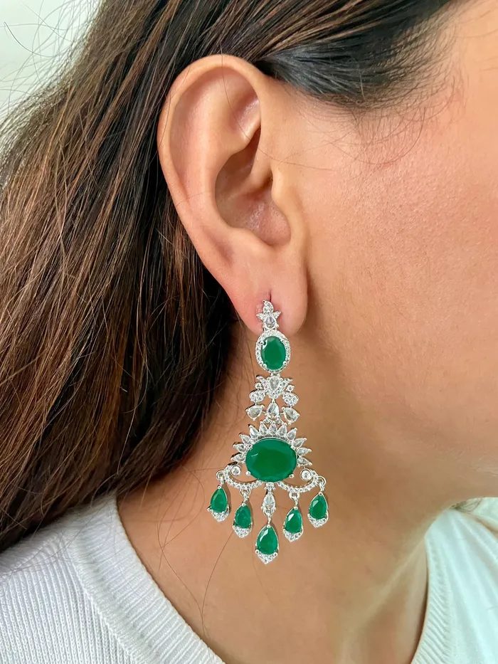 PRERTO ECOMMERCE PRIVATE LIMITED Necklaces Emerald Dimonte Statement Drop Necklace Set Necklace Earrings