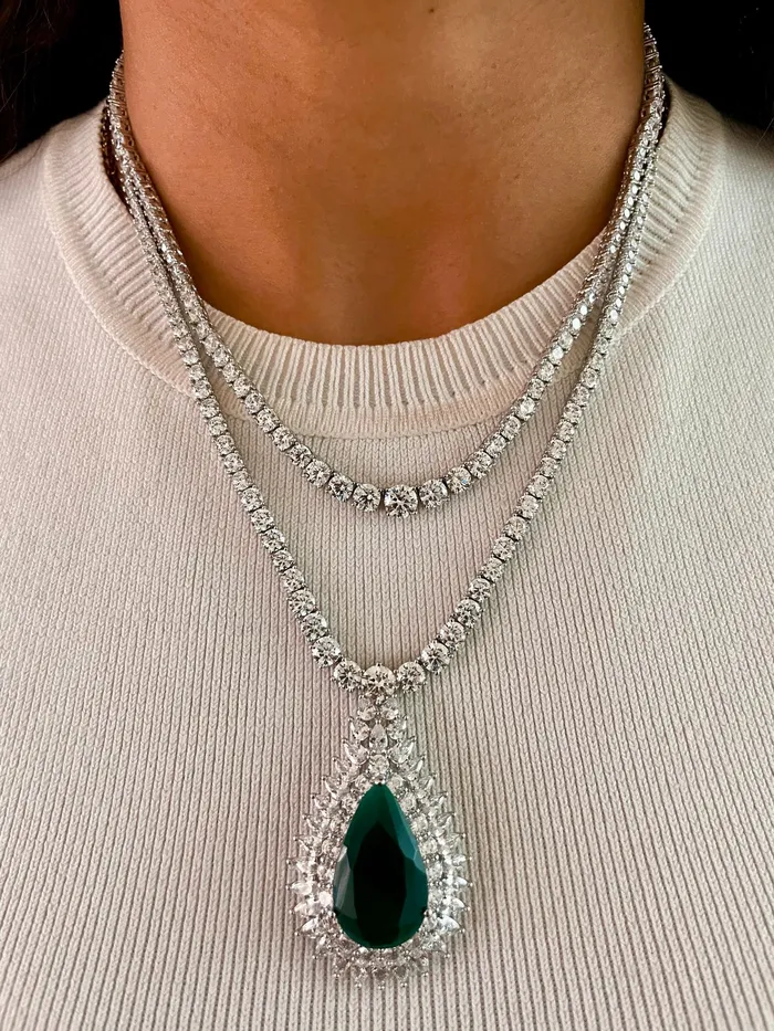 PRERTO ECOMMERCE PRIVATE LIMITED Necklaces Konark Emerald Dimonte Layer Necklace Set PRERTO ECOMMERCE PRIVATE LIMITED Necklaces Konark Emerald Dimonte Layer Necklace Set