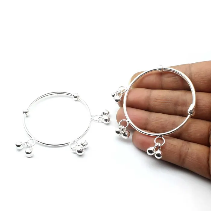 Real 925 Silver Kids Jingle Bells Bangles Bracelet Pair Karizma Jewels Bracelets