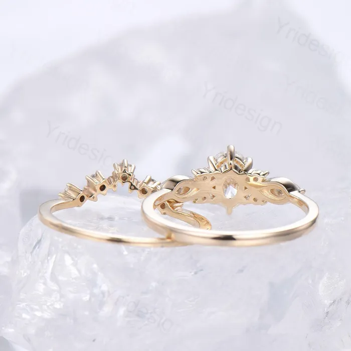 Rings 1 Carat Oval Gray Moissanite Engagement Ring Set Cluster Marquise Moissanite Diamond Bridal Ring Set Unique Twisted Moissanite Bridal Set PENFINE Rings 1 Carat Oval Gray Moissanite Engagement Ring Set Cluster Marquise Moissanite Diamond Bridal Ring Set Unique Twisted Moissanite Bridal Set PENFINE