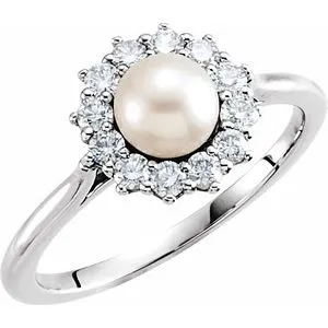 Rings 14K White Freshwater Cultured Pearl 13 CTW Diamond Ring6476105PSTWBC WB Choice Jewelry Rings 14K White Freshwater Cultured Pearl 13 CTW Diamond Ring6476105PSTWBC WB Choice Jewelry