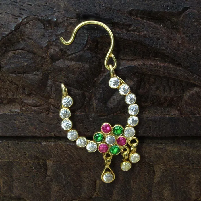 Rings Big Traditional Indian Nath Multi CZ Hoop Nose Stud Left Nose Ring 14k Real Gold Karizma Jewels