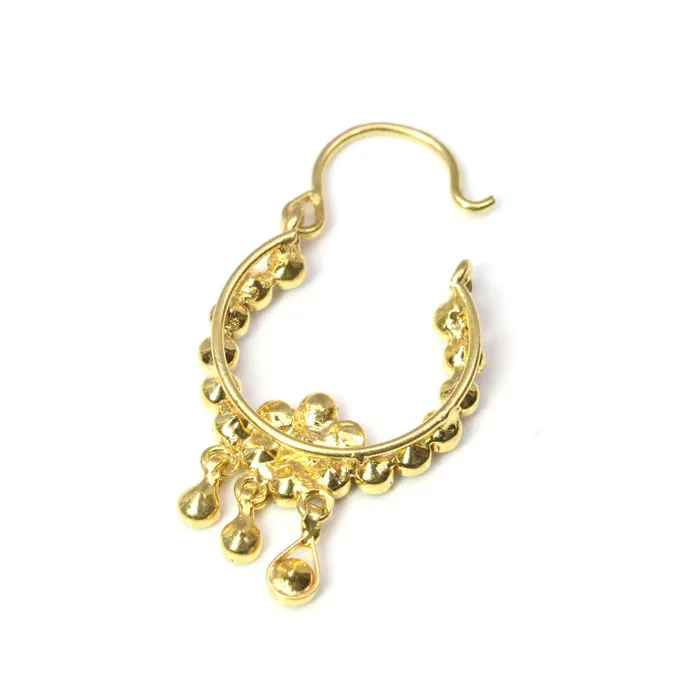 Rings Big Traditional Indian Nath Multi CZ Hoop Nose Stud Left Nose Ring 14k Real Gold Karizma Jewels