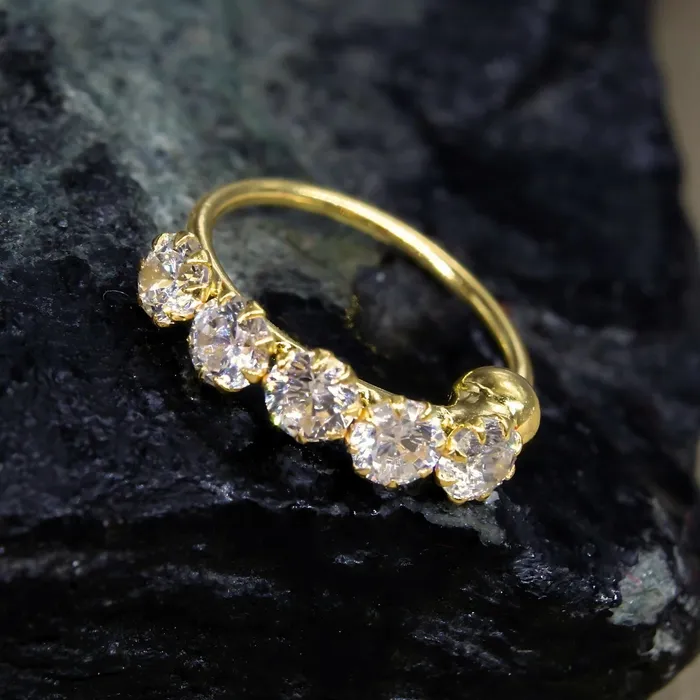 Rings Karizma Jewels 18K Real Gold Nose ring White CZ Indian amazing look Nose Hoop Ring 22g Rings Karizma Jewels 18K Real Gold Nose ring White CZ Indian amazing look Nose Hoop Ring 22g