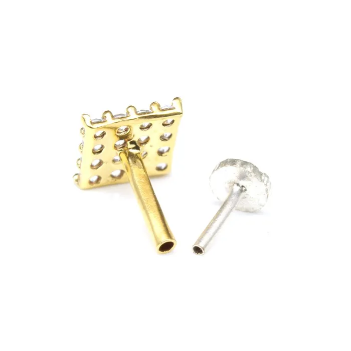 Rings Karizma Jewels Ethnic Square Nose ring White CZ studded gold plated Piercing Nose stud push pin