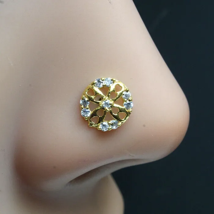 Rings Karizma Jewels Gold Plated Indian Circle Nose Stud CZ corkscrew piercing nose ring Rings Karizma Jewels Gold Plated Indian Circle Nose Stud CZ corkscrew piercing nose ring