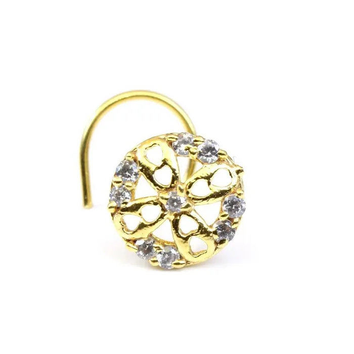 Rings Karizma Jewels Gold Plated Indian Circle Nose Stud CZ corkscrew piercing nose ring