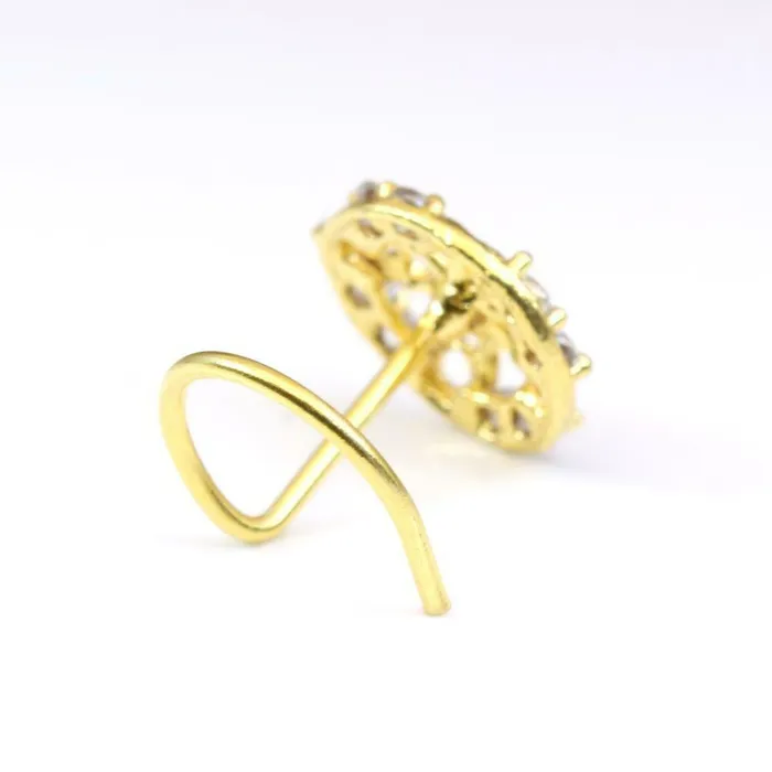 Rings Karizma Jewels Gold Plated Indian Circle Nose Stud CZ corkscrew piercing nose ring