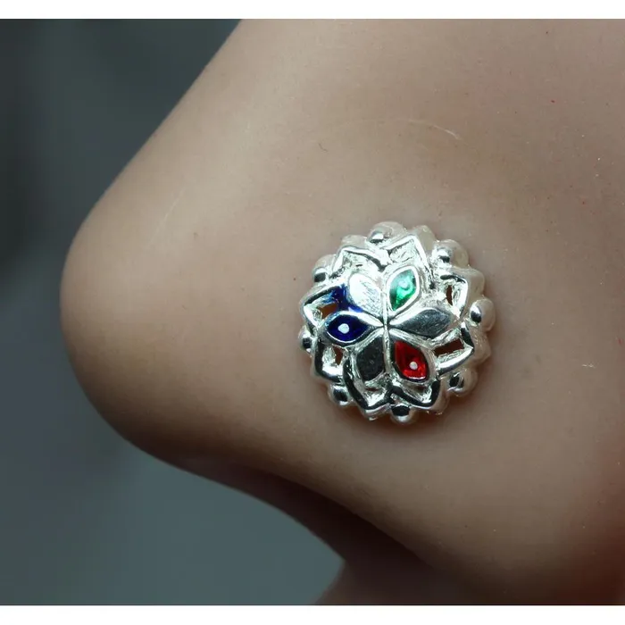 Rings Karizma Jewels Indian 925 Sterling Silver Nose Stud corkscrew piercing nose ring L Bend 22g