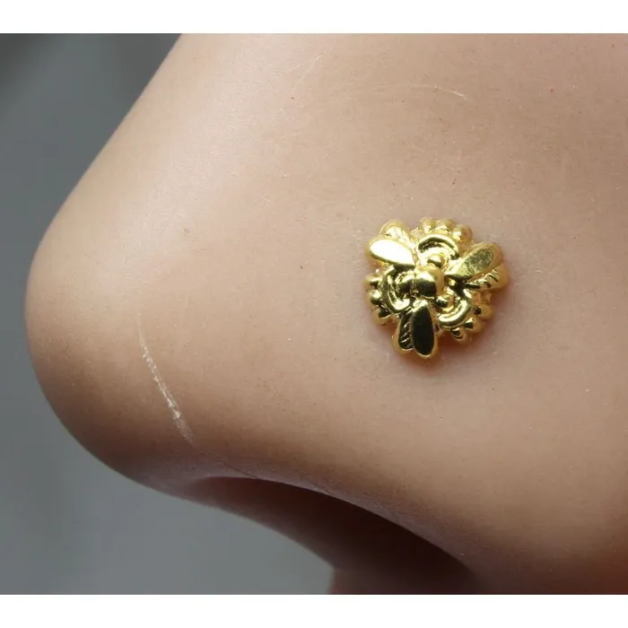 Rings Karizma Jewels Indian Nose Stud Gold plated nose ring Push Pin nase stud 18g Rings Karizma Jewels Indian Nose Stud Gold plated nose ring Push Pin nase stud 18g