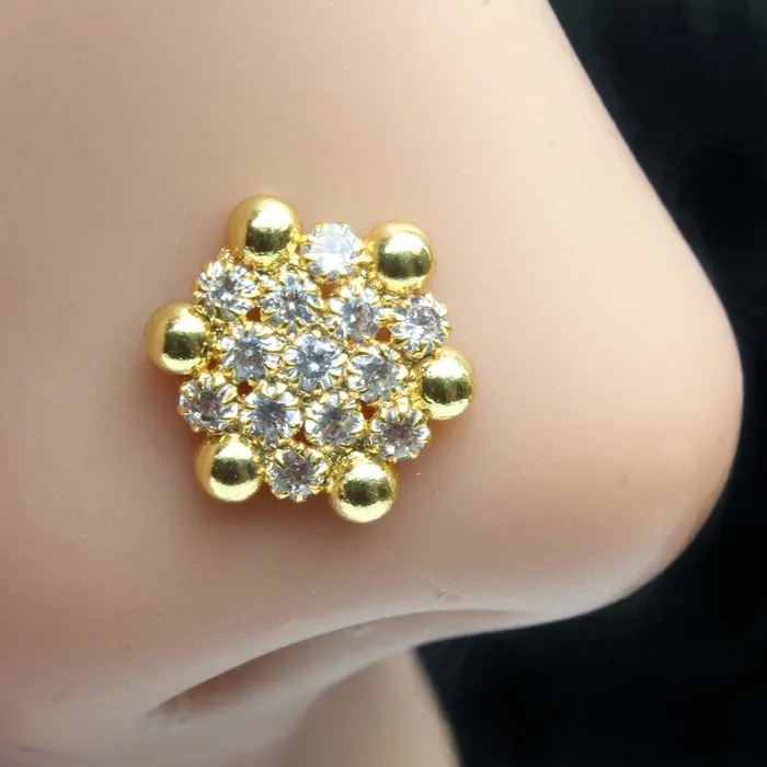 Rings Karizma Jewels Medusa Style Indian Gold Plated Nose Stud White CZ Twisted nose ring 22g Rings Karizma Jewels Medusa Style Indian Gold Plated Nose Stud White CZ Twisted nose ring 22g