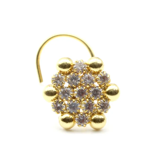 Rings Karizma Jewels Medusa Style Indian Gold Plated Nose Stud White CZ Twisted nose ring 22g