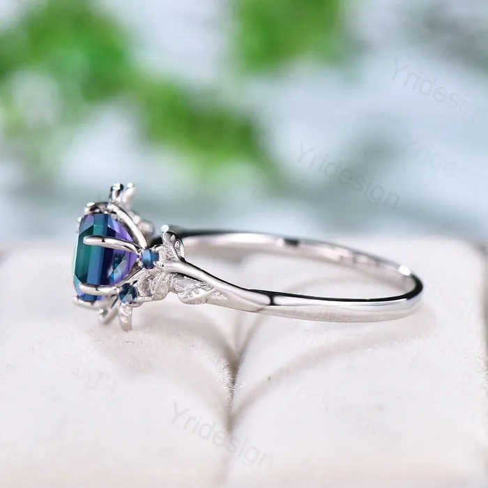 Rings PENFINE Twig London Blue Topaz Ring Vintage Hexagon cut Natural Inspired Leaf engagement ring white gold branch wedding ring November birthstone Rings PENFINE Twig London Blue Topaz Ring Vintage Hexagon cut Natural Inspired Leaf engagement ring white gold branch wedding ring November birthstone