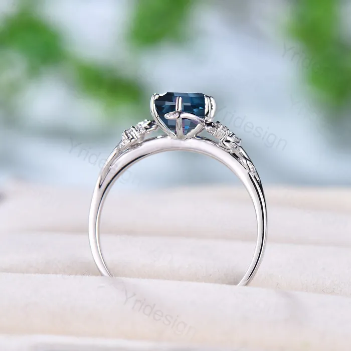 Rings PENFINE Twig London Blue Topaz Ring Vintage Hexagon cut Natural Inspired Leaf engagement ring white gold branch wedding ring November birthstone Rings PENFINE Twig London Blue Topaz Ring Vintage Hexagon cut Natural Inspired Leaf engagement ring white gold branch wedding ring November birthstone