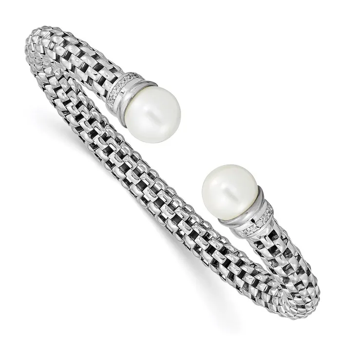 Rings Sterling Silver Polished Rhodplated Imitation Shell Pearl CZ Cuff BangleWBCQB992 WB Choice Jewelry Rings Sterling Silver Polished Rhodplated Imitation Shell Pearl CZ Cuff BangleWBCQB992 WB Choice Jewelry