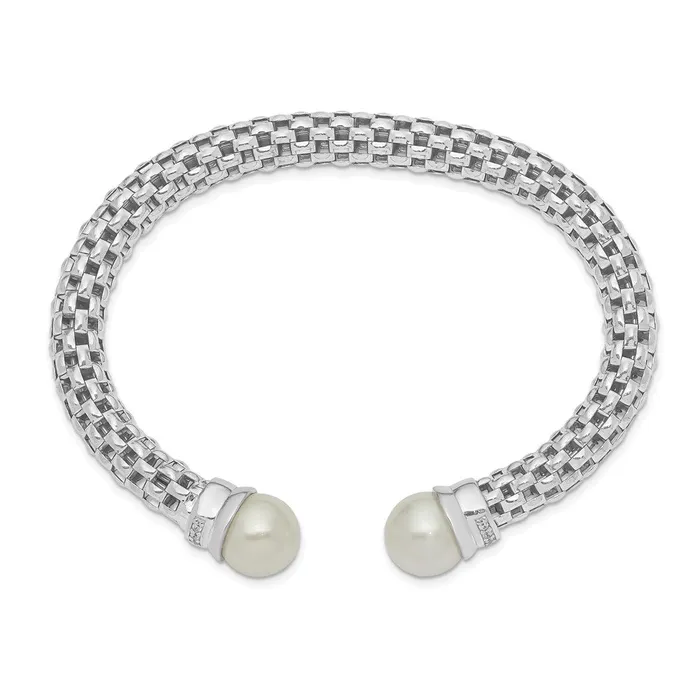 Rings Sterling Silver Polished Rhodplated Imitation Shell Pearl CZ Cuff BangleWBCQB992 WB Choice Jewelry Rings Sterling Silver Polished Rhodplated Imitation Shell Pearl CZ Cuff BangleWBCQB992 WB Choice Jewelry