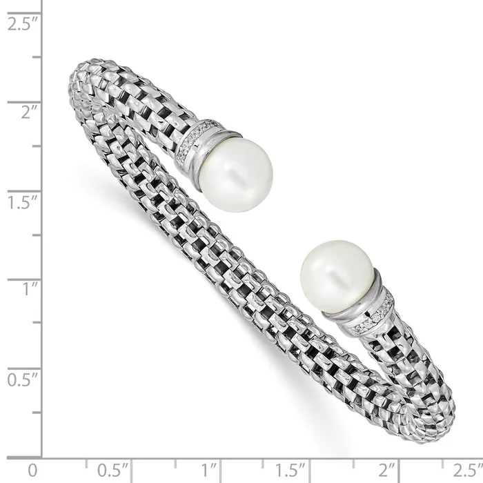 Rings Sterling Silver Polished Rhodplated Imitation Shell Pearl CZ Cuff BangleWBCQB992 WB Choice Jewelry Rings Sterling Silver Polished Rhodplated Imitation Shell Pearl CZ Cuff BangleWBCQB992 WB Choice Jewelry