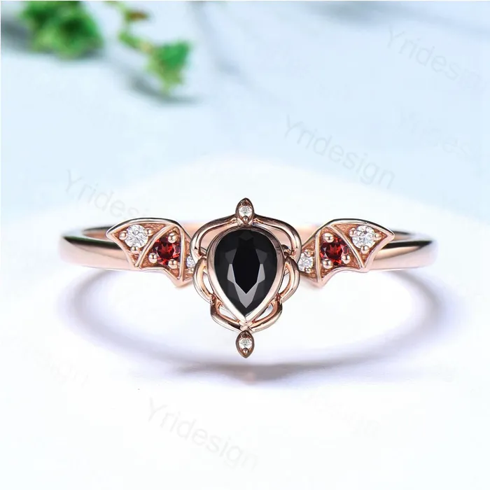 Rings Unique Teardrop Black Onyx Ring Lotus Bat Art Deco Onyx Garnet Engagement Ring Vintage Handmade Anniversary Proposal Gifts For Daughter PENFINE Rings Unique Teardrop Black Onyx Ring Lotus Bat Art Deco Onyx Garnet Engagement Ring Vintage Handmade Anniversary Proposal Gifts For Daughter PENFINE