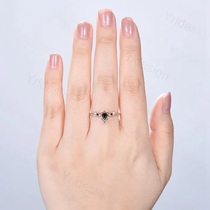 Rings Unique Teardrop Black Onyx Ring Lotus Bat Art Deco Onyx Garnet Engagement Ring Vintage Handmade Anniversary Proposal Gifts For Daughter PENFINE Rings Unique Teardrop Black Onyx Ring Lotus Bat Art Deco Onyx Garnet Engagement Ring Vintage Handmade Anniversary Proposal Gifts For Daughter PENFINE