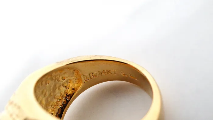 Rings Vintage by Misty 1990s Maximillano Emperador Coin 14k Gold Plated Crystal Etched Cocktail Ring