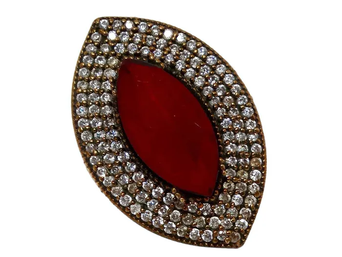Rings Vintage by Misty Vintage Costume Ruby Rhinestone Brass Cocktail Ring