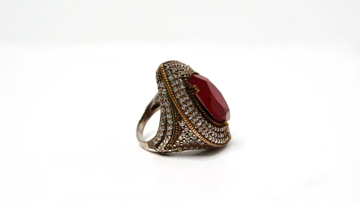 Rings Vintage by Misty Vintage Costume Ruby Rhinestone Brass Cocktail Ring
