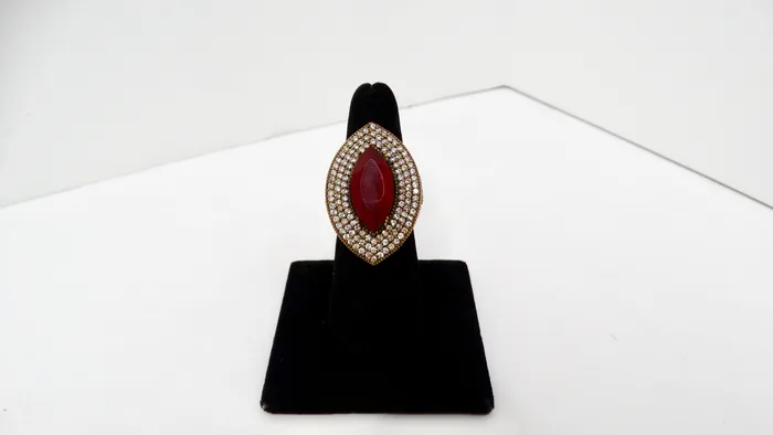 Rings Vintage by Misty Vintage Costume Ruby Rhinestone Brass Cocktail Ring