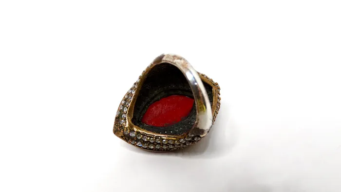 Rings Vintage by Misty Vintage Costume Ruby Rhinestone Brass Cocktail Ring