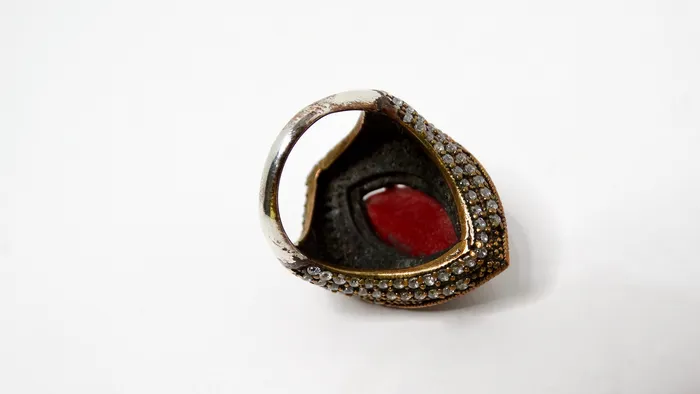 Rings Vintage by Misty Vintage Costume Ruby Rhinestone Brass Cocktail Ring