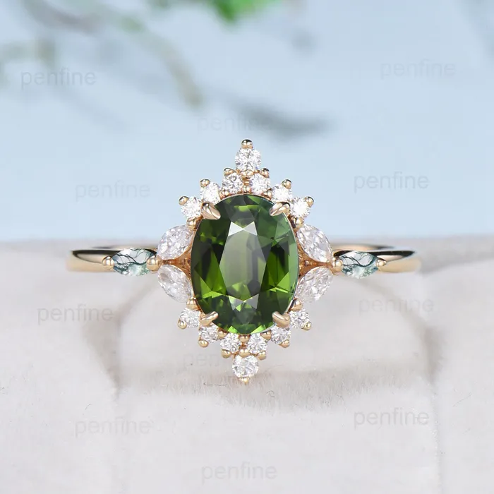 Rings Vintage Oval Natural Green Tourmaline Engagement Rings Halo Diamond Marquise Cut Agate Wedding Ring Art Deco Green Crystal Anniversary Ring PENFINE Rings Vintage Oval Natural Green Tourmaline Engagement Rings Halo Diamond Marquise Cut Agate Wedding Ring Art Deco Green Crystal Anniversary Ring PENFINE